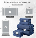 8 Piece Bath Towel Set Navy |2 Oversized Large Bath Sheet, 2 Hand Towels - Image 5