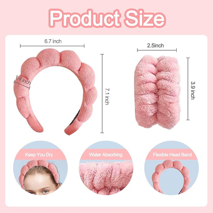Beleki Spa Headband for Women Face Washing Headband and Wristband Set Sponge - Image 2