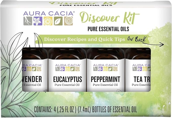 Aura Cacia Discover Essential Oils Kit, Eucalyptus, Peppermint & Tea Tree Oils by AuraCacia