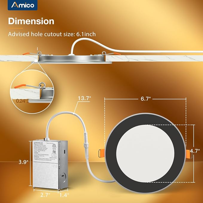 Amico 6 Pack Black 6 Inch 5CCT LED Recessed Ceiling Light - Image 5