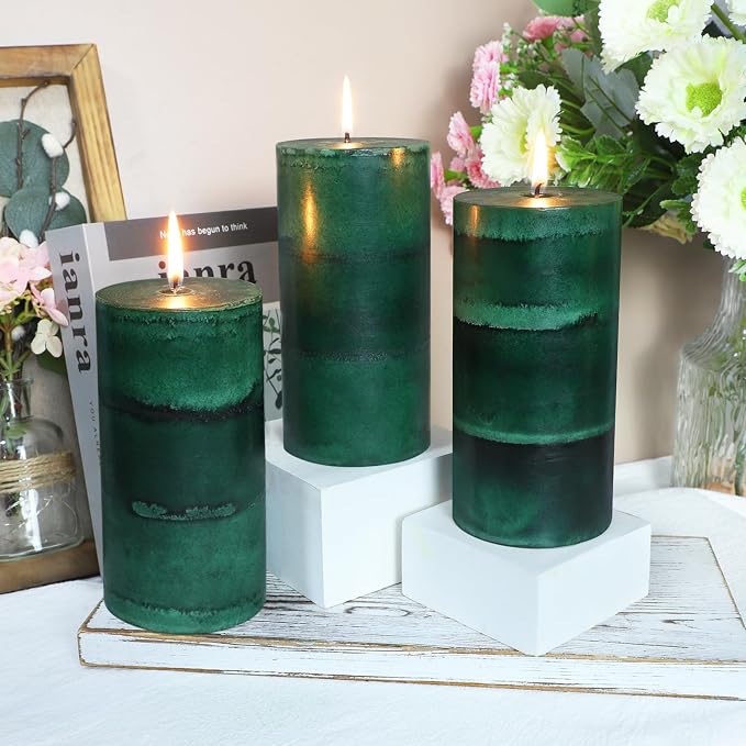 Dark Green Pillar Candles 3x6 Inch Fir Scented Candles Hand-Poured Long Lasting - Image 5