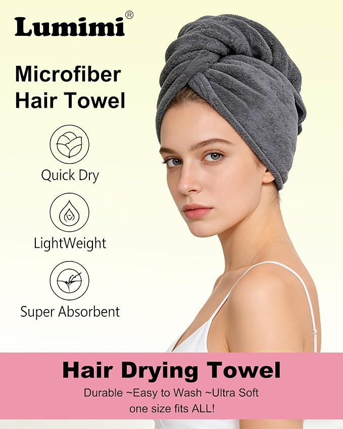 Lumimi Luxury Microfiber Hair Towel Gift Set 6 Pack - Image 2
