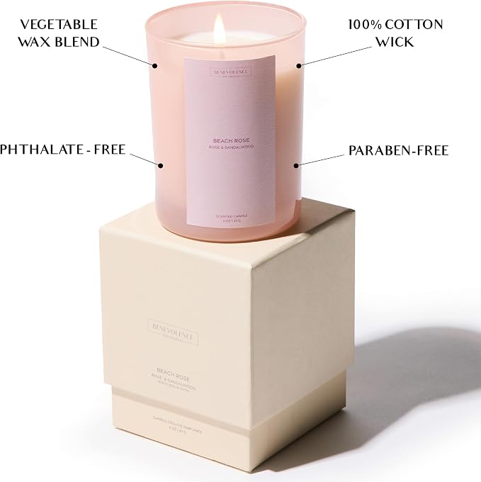 Rose & Sandalwood Scented Candle | 11oz, 60 Hour Burn | Natural Soy Wax - Image 4