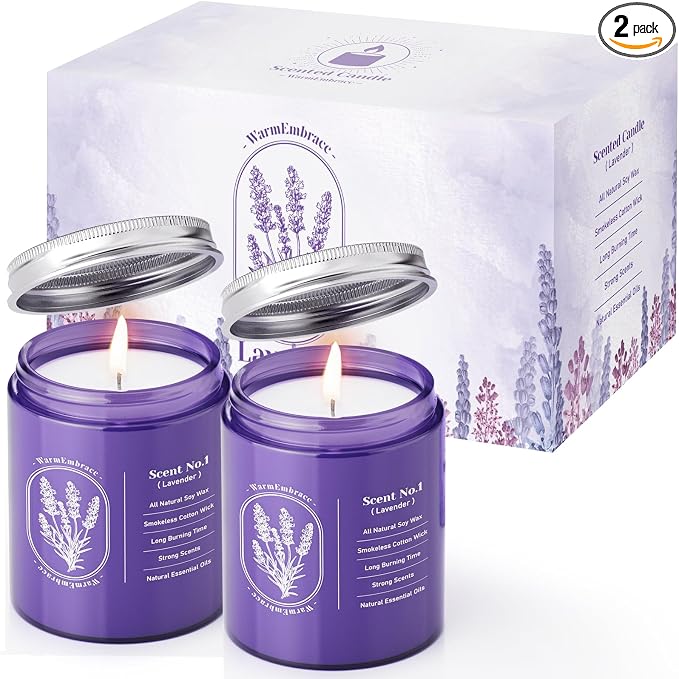 WarmEmbrace Lavender Jar Candles, 7.6 oz Purple Jar Candle, Natural Soy by WarmEmbrace