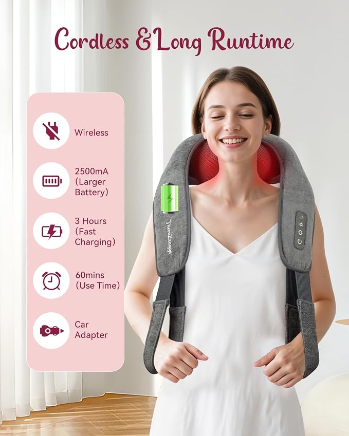 Cordless Neck Massager for Pain Relief Deep Tissue, Kneading Shiatsu Neck and - Image 4