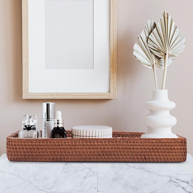 Rattan Bathroom Vanity Trays Toilet Tank Baskets Long Narrow Hand Towel Storage - Image 6