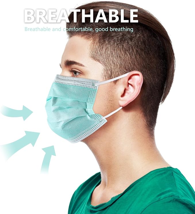 akgk Disposable Face Masks 100Pcs, 3 Layer Protective Face Mask Green Face Masks - Image 5