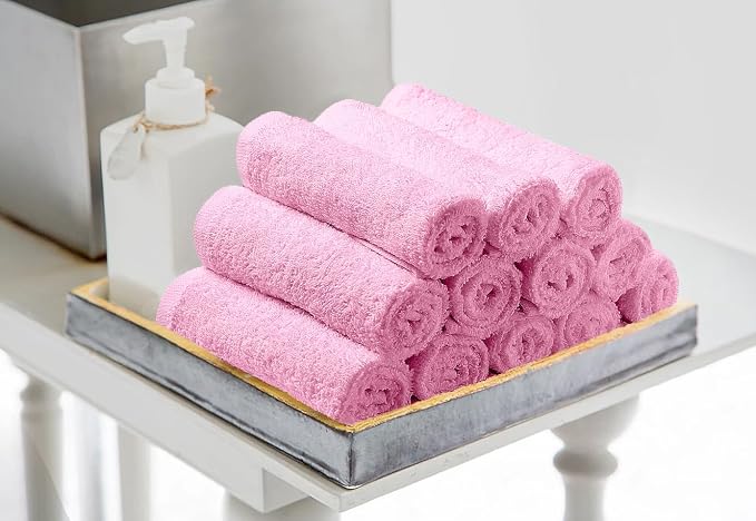 Avalon Towels Cotton Washcloths 24-Pack – 12 x 12 Inch Pink Super Soft & - Image 4