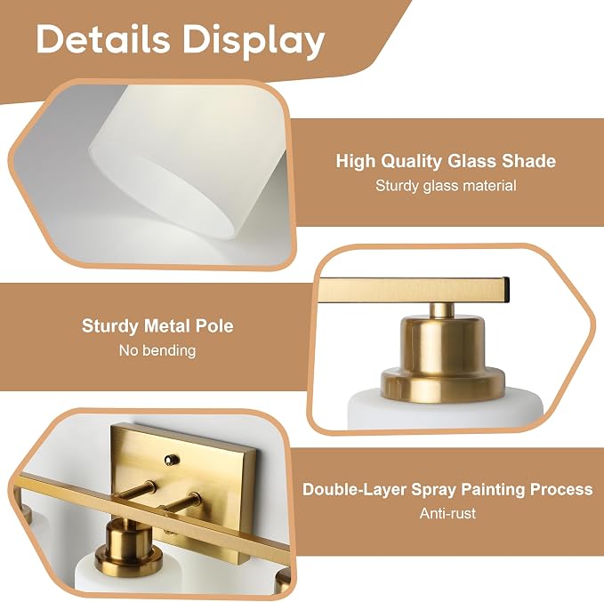 Ascher Bathroom Light Fixtures, 3-Light Vanity Light Over Mirror, Wall Lamp - Image 6
