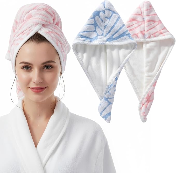 2-Pack Women's Microfiber Hair Towel Wrap: 50% Faster Drying, Ultra by YHPDYL