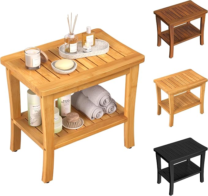 Large Bamboo Shower Bench Stool by Greenual