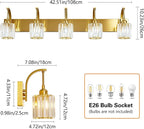 5-Light Crystal Vanity Light, Modern Gold Bathroom Wall Sconce - Image 4