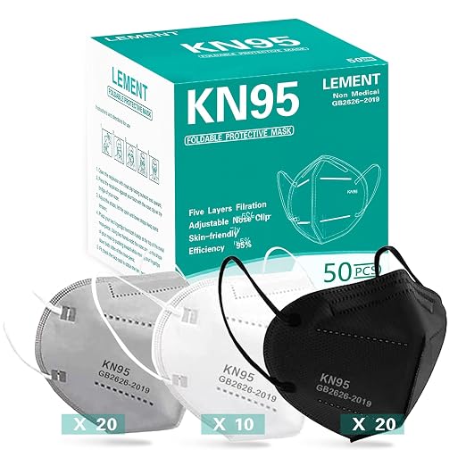 LEMENT 50PCS KN95 Face Mask 5 Layer Breathable by Lement
