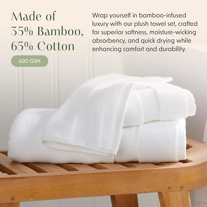 Springtree Home Luxury Bamboo Rayon Bath Towel Set 6 Piece Set | 35% Bamboo - Image 5