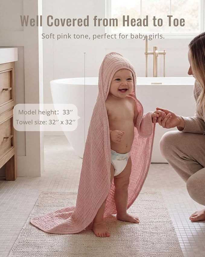 Blissful Diary Muslin Baby Hooded Towel 2 Pack, Soft & Absorbent Bath Towel - Image 5