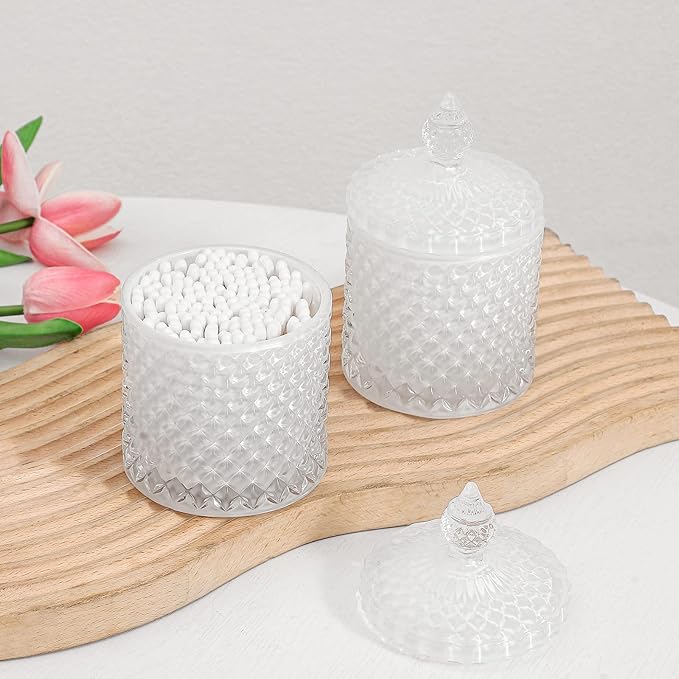 2 Pack Qtip Holder Thick Glass Apothecary Jars - Image 4