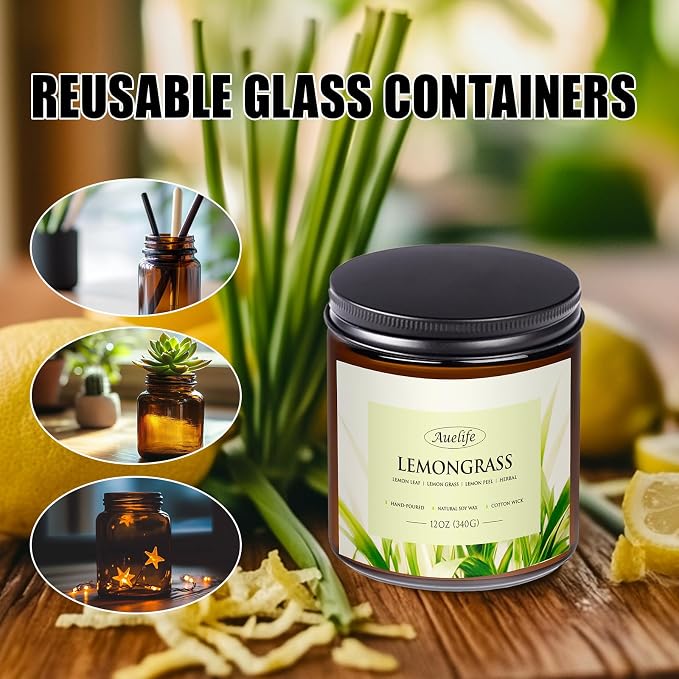 Lemongrass Scented Candle | 3-Wick Jar Candle - 12oz Natural Soy Wax - - Image 4