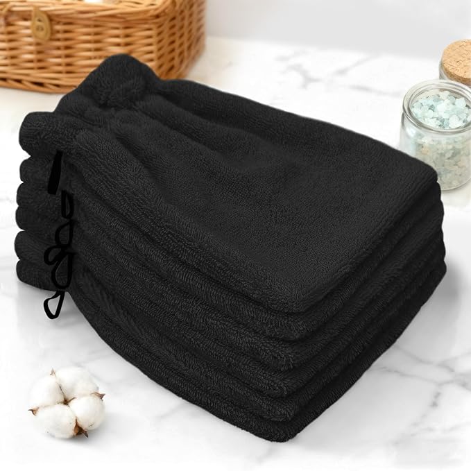 VOOVA & MOVAS Black Washcloths for Body 6PC, 8.3"x6.3" by VOOVAMOVAS