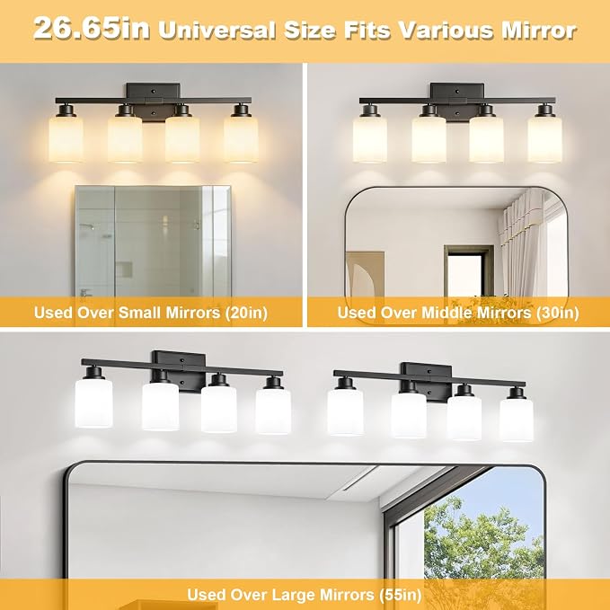 Unicozin 4-Light Bathroom Light Fixtures, Modern Black Vanity Light Over Mirror - Image 6