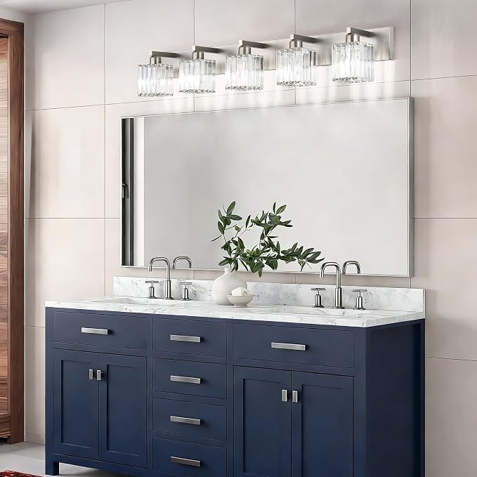 Aipsun Brushed Nickel Bathroom Lighting Fixtures 5 Light Vanity Light Crystal - Image 4