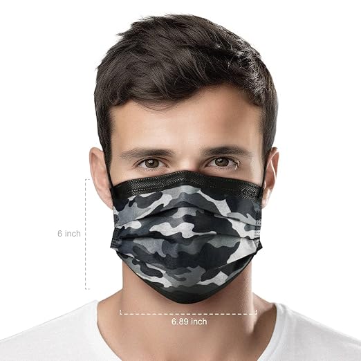 CSD Colo 30 Pcs Black Camo Disposable Face Masks, 3 Ply Adult Mask - Image 8