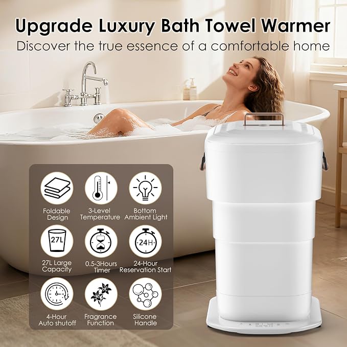 MFTEK 27L Towel Warmer for Bathroom, Foldable Heated Towel Warmers Bucket - Image 2