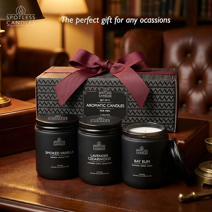 Mens Candle 3 x 8oz Pack Smoked Vanilla Bay Rum and Lavender Cedarwood Scents - Image 6