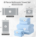 8 Piece Bath Towel Set Blue|2 Oversized Large Bath Sheet, 2 Hand Towels - Image 5