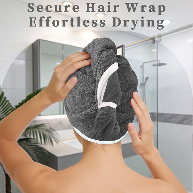 VOOVA & MOVAS Gray & Pink Microfiber Hair Towel Wrap - Image 5