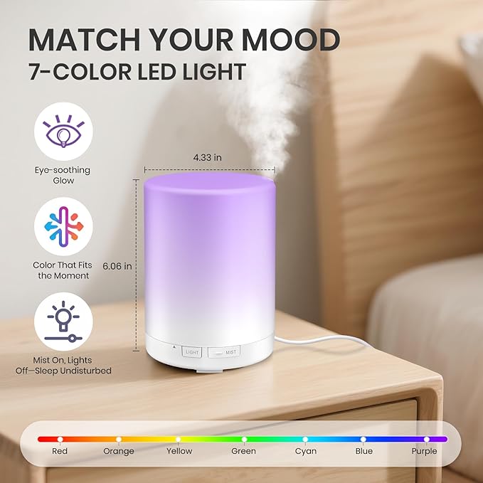 URPOWER 300ml Essential Oil Diffuser: Ultrasonic Aromatherapy Diffuser Quiet - Image 4