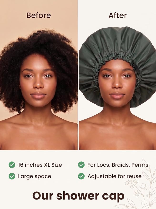 Aquior Shower Cap for Women, Extra Adjustable Shower Caps for Women - Image 3