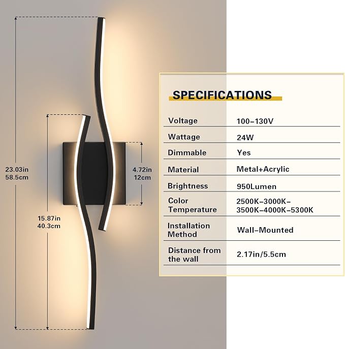 Joossnwell Vanity Light for Bathroom Lighting Fixtures Over Mirror Black - Image 7