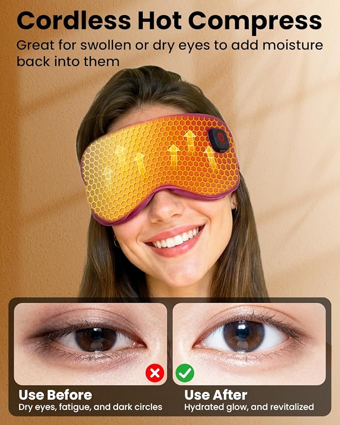 Cordless Heated Eye Mask with 1500mAh Large Battery, 4 Heat Levels & 100% - Image 5