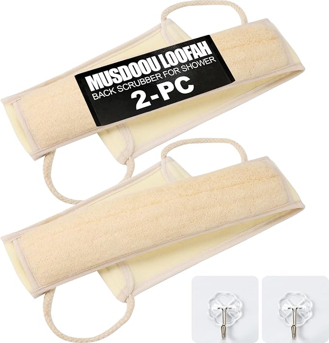Loofah Back Scrubber with Handle, Natural Exfoliating Shower Sponge, Deep Clean by Unknown