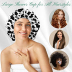 2 PCS Shower Cap Waterproof Double Layer Elastic Adjustable Reusable Hair Bath - Image 4