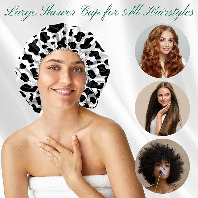 2 PCS Shower Cap Waterproof Double Layer Elastic Adjustable Reusable Hair Bath - Image 4