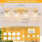 4-Lights Gold Bathroom Vanity Light Over Mirror, Brushed Gold Bathroom Wall - Image 2