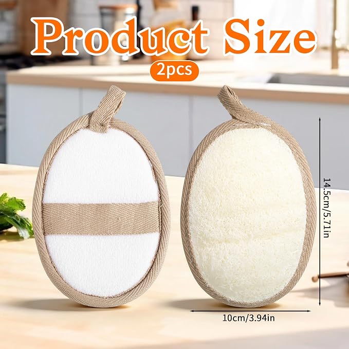 2Pcs Natural Loofah Exfoliating Body Scrubber, Made - Image 2
