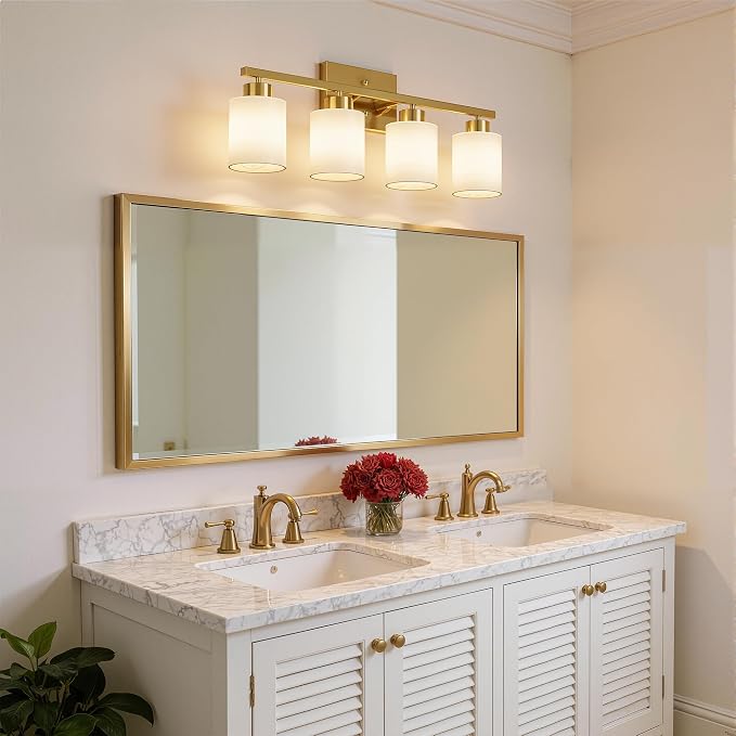 PARTPHONER 4-Light Brushed Gold Bathroom Light Fixtures, Modern Vanity Light - Image 8