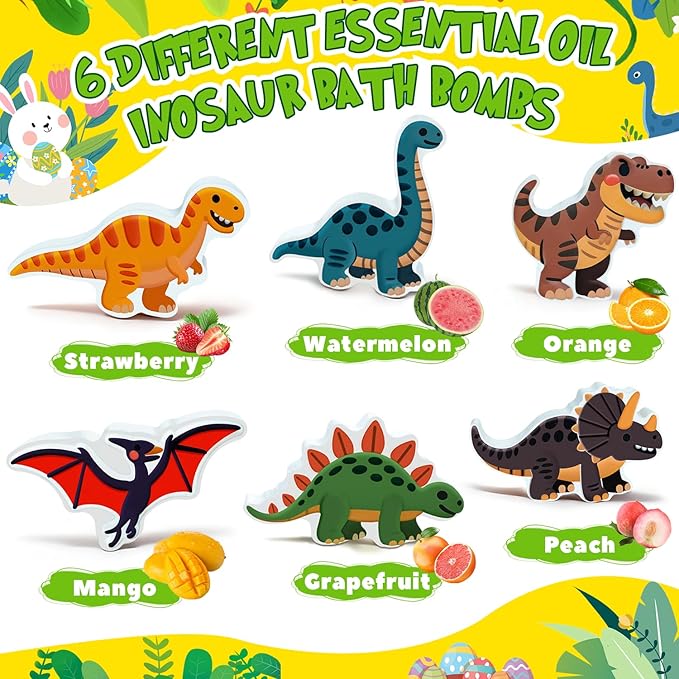 Easter Bath Bombs for Kids, Dinosaur Bath Bomb Gifts for Boys & Girls, 6 Pack - Image 4