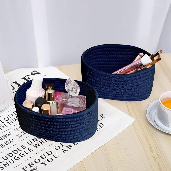 ABenkle 【2 Pack】 Small Woven Baskets, Tiny Oval Shallow Storage Baskets - Image 6