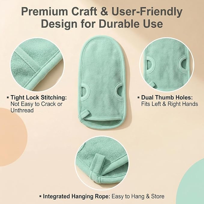 Erioctry 3PCS Reusable Bathing Shower Mittens Soft Back Rubbing Gloves - Image 4