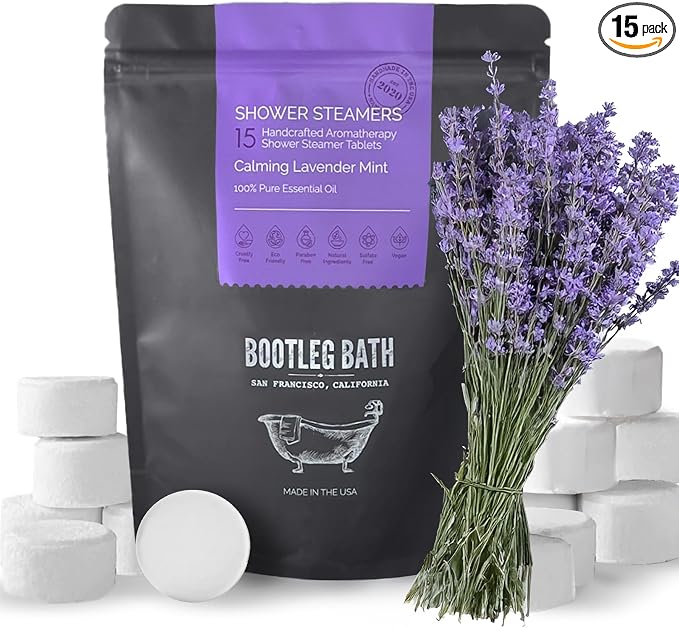 Shower Steamers Aromatherapy Lavender 15 Pack, 100% Pure Essential Oil by BOOTLEGBATH