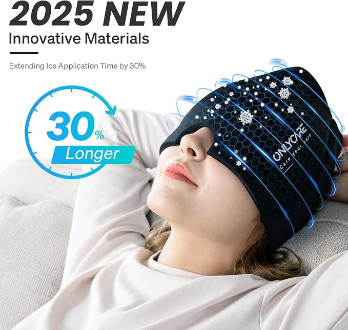 ONLYCARE Migraine Relief Cap, Soothing Migraine Mask, Upgraded Odorless Gel Ice - Image 3
