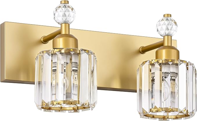 PRESDE 2 Crystal Bathroom Lights Fixtures Modern Gold Vanity Lights Fixtures by HOME