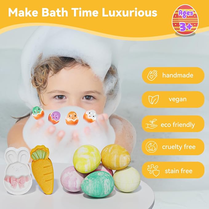 Easter Bath Bombs with Surprise Inside: 9 Pcs Natural Organic Egg Bunny Shaped - Image 5