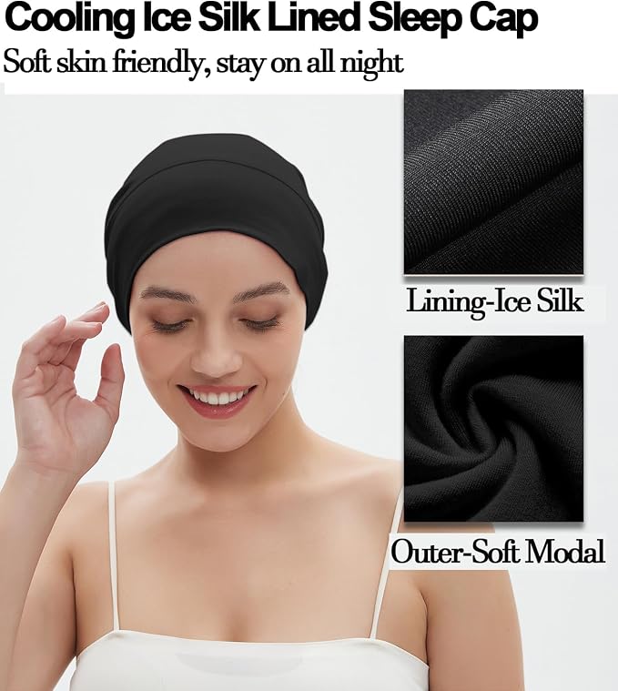Sleep Cap Bonnet for Sleeping Black Women, Adjustable Cooling Ice Silk Lined - Image 4