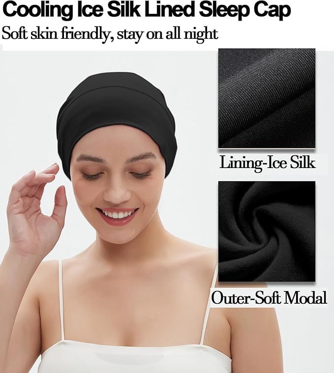Sleep Cap Bonnet for Sleeping Black Women, Adjustable Cooling Ice Silk Lined - Image 6