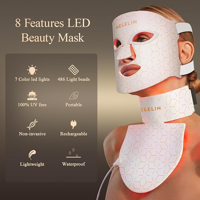 MEGELIN Led Red Light Therapy Face & Neck Mask, 7 Colors Led Light Therapy - Image 2