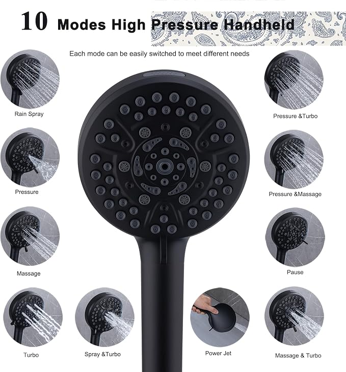 Black Large High Pressure Filtered Shower Head - Image 7